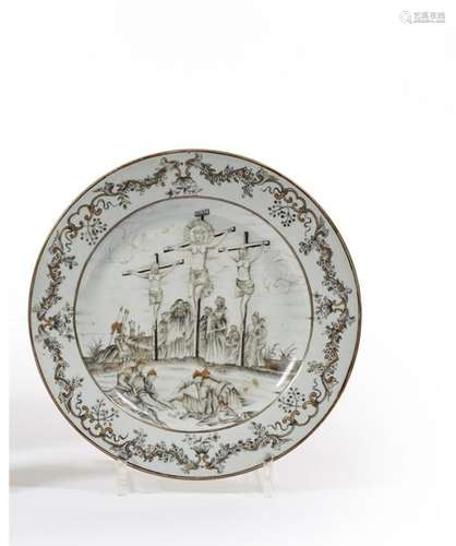 CHINE CIE INDES Assiette décorée en grisaille et o…