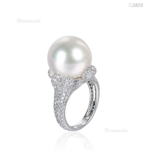 珍珠配 钻石 戒指