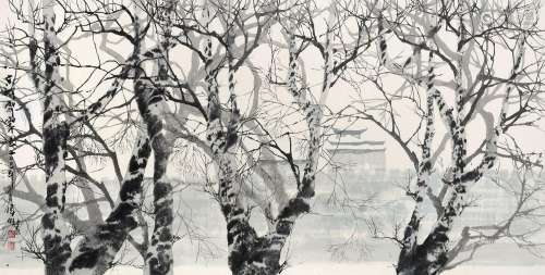 赵准旺（b.1944） 京城雪霁图 镜框 设色纸本