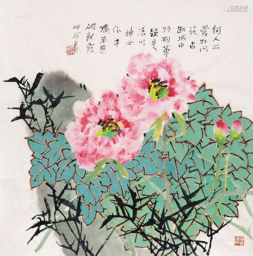 郭怡孮（b.1940） 何人不爱牡丹花 镜框 设色纸本