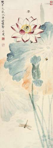 于非闇（1889-1959） 莲花蜜蜂 立轴 设色纸本