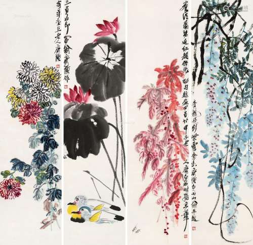 齐白石（1864-1957） 四季清兴 立轴 设色纸本
