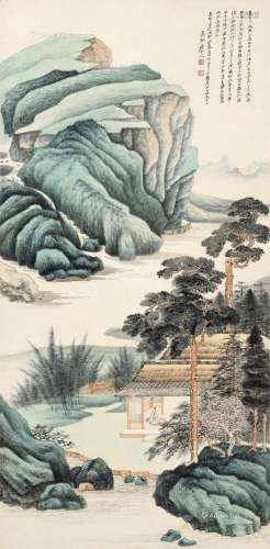 张大千（1899-1983） 1947年作 仿吴渔山凤阿山房图 镜框 设色纸本