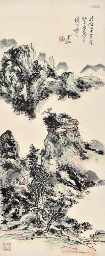 黄宾虹（1865-1955） 潜江山水 镜框 设色纸本
