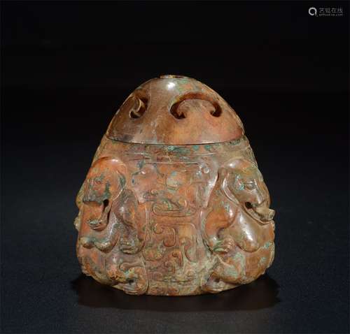 AN OLD COLLECTION ANCIENT JADE ANIMAL PATTERN INCENCE BURNER