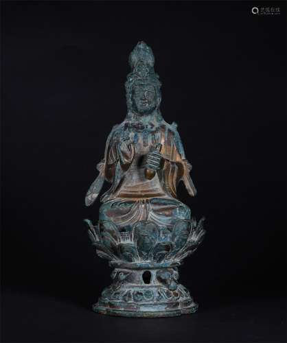 A LIAO DYNASTY BRONZE GILDED GUANYIN