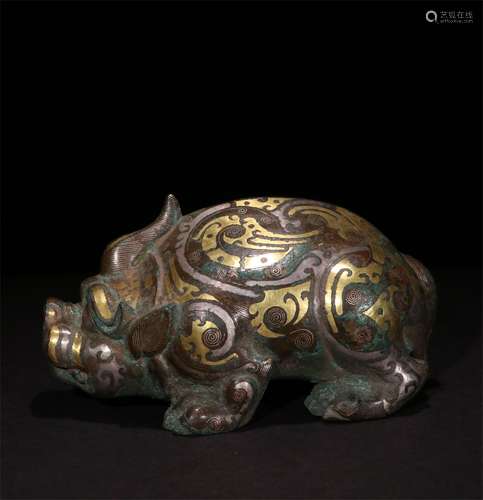 A WARRING STATES PERIOD BRONZE INLAID WITH GOLD AND SILVER ANIMAL