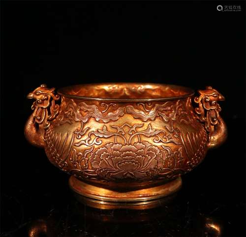 A QING DYNASTY BRONZE GILDED PHOENIX INCENCE BURNER