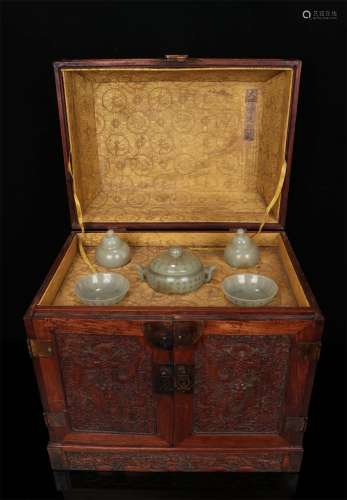 A SET OF QING DYNASTY HETIAN WHITE JADE STUDY UNITS