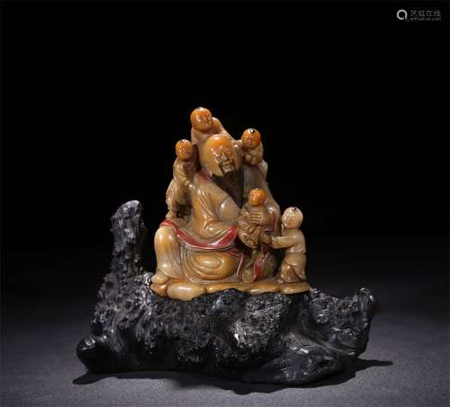 AN OLD COLLECTION SHOUSHAN STONE CARVING CHARACTER STORY ORNAMENT