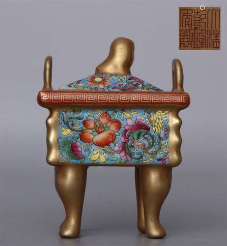 A QING QIANLONG DYNASTY ENAMEL GILDING INCENSE BURNER