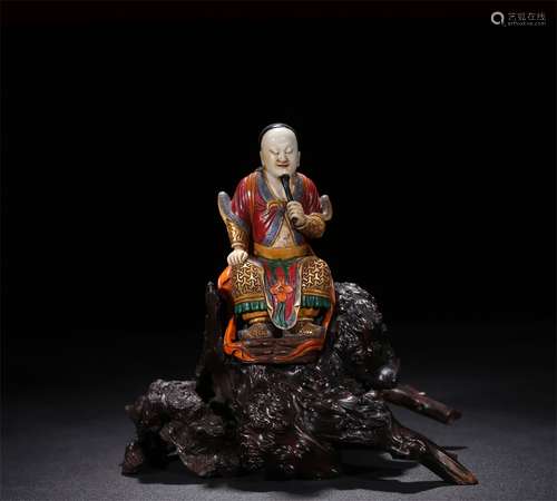 A QING DYNASTY SHOUSHAN PAINTED XUANWU EMPEROR STUTUE ORNAMENT