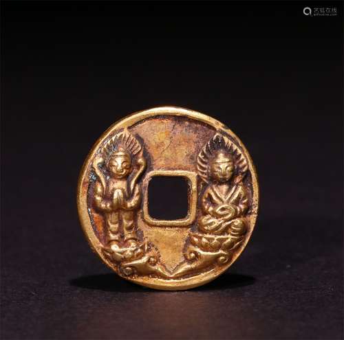 A TANG DYNASTY SILVER GILDED COIN