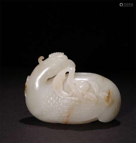 A QING DYNASTY HETIAN WHITE JADE PHOENIX ORNAMENT