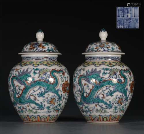 A PAIR OF QING QIANLONG DYNASTY GENERAL POT WITH COLORFUL PHOENIX AND FLOWER