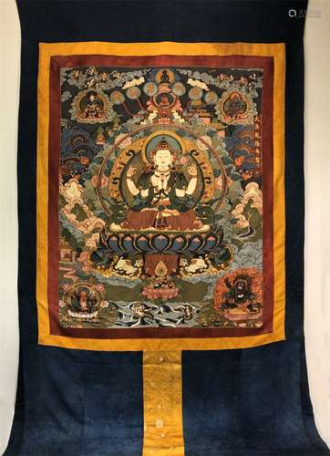 A QING DYNASTY KESI THANGKA,FOUR ARMS  GUANYIN