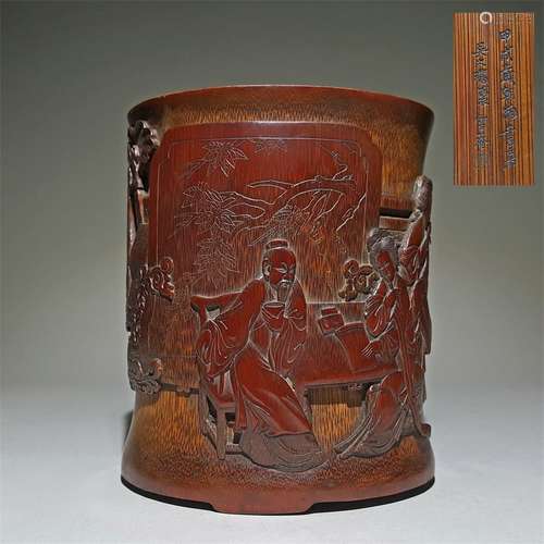 A QING DYNASTY BABOO CARVING BRUSH HOLDER