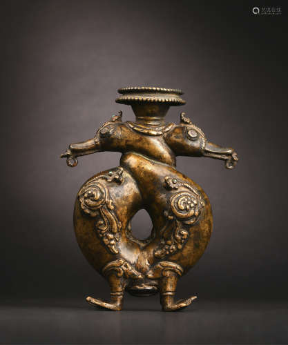 15世纪  铜共命鸟供器
