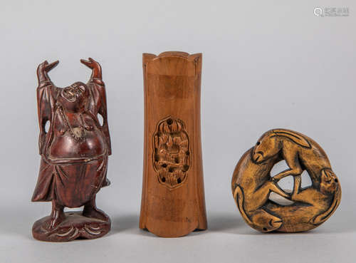 Group Of Japanese Wood Netsuke/Ornaments