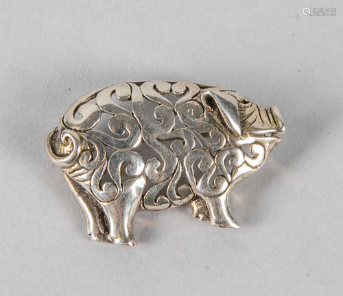 Sterling Silver Brooch Pig