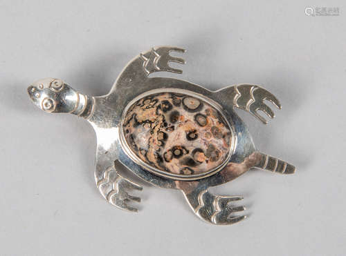 Sterling Silver Brooch Turtle with Fossil