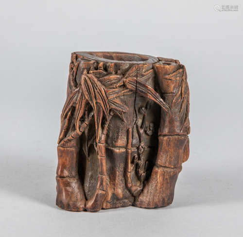 Chinese Carved Agarwood Brush Pot