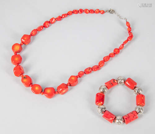 Group of Coral Like Beads & Necklace