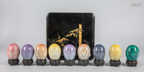 Group of Art Gem Stone Eggs