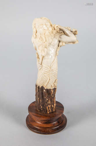 Collectible Carved Horn Figure of Poseidon