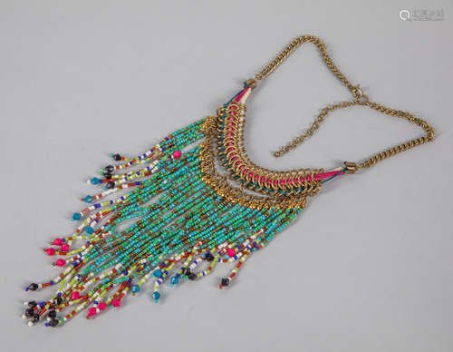 American Indian Type Cascading Statement Beads Necklace