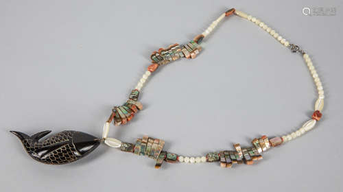 Designer Abalone Shell & Horn Necklace