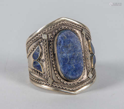 Large Lg Silver Cuff with Lapis Stone