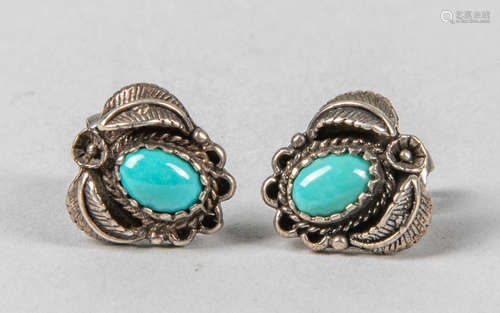 Pair Of Sterling Silver Turquoise Earrings