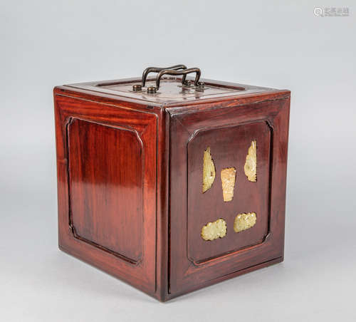 Chinese Old Wood Box With Jade