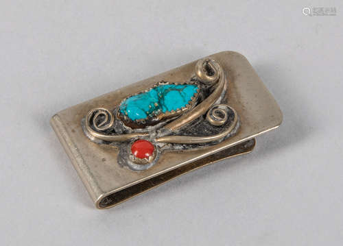 Vintage Turquoise & Coral Money Clip