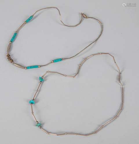 Two Turquoise Necklace With Chains