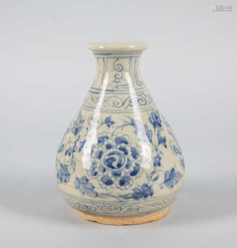 Vietnamese Hoi An Blue & White Porcelain Vase