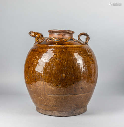 Large Korean Joseon Brown Glazed Pottery Jar