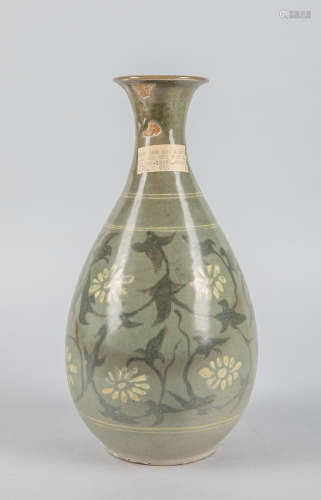 Tall Korean Joseon Celadon Glazed Porcelain Vase