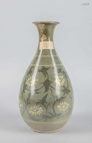 Tall Korean Joseon Celadon Glazed Porcelain Vase