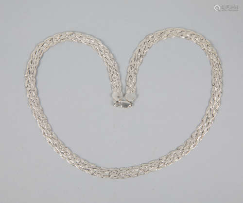 Italy Designer Silver Herringbone Braided Necklace