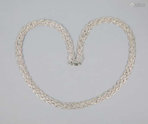 Italy Designer Silver Herringbone Braided Necklace