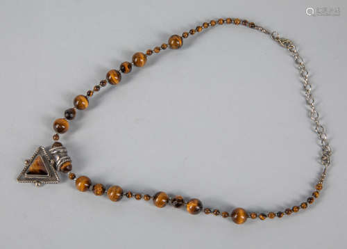 Important Taxco Silver & Tiger Eye Stone Necklace