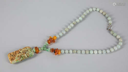 Chinese Export Jadeite & Amber Necklace