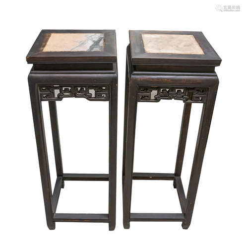 Pairs Chinese Wood & Marble Tall Table