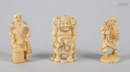 Group of Japanese Taisho Carved Bone Netsuke