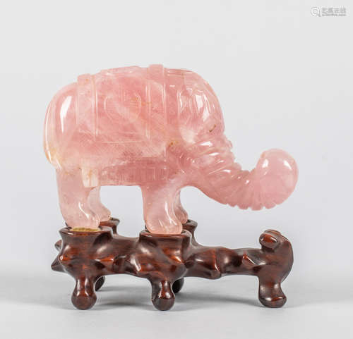 Chinese Old Rose Quartz Elephant