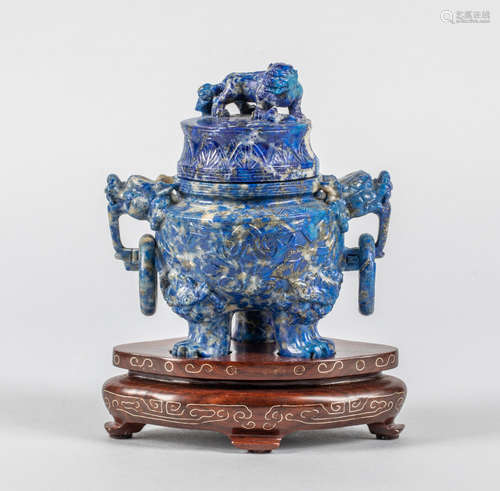 Chinese Old Carved Lapis Censer