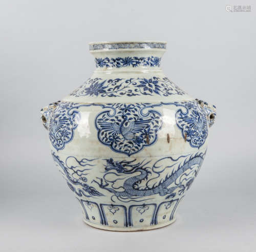 Large Chinese Old Blue & White Porcelain Jar
