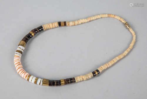 Old African Shell & Brass Trade Heist Beads Necklace